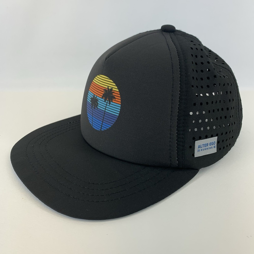 Alter Ego Running Hat Black 52CM / XS Palm Trees Circle Logo Mesh Coaster